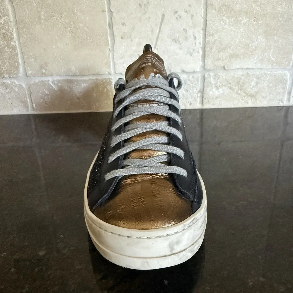 P448 John Glitter Black and Gold Low Top Sneakers EU 40 US 10 Made In Italy